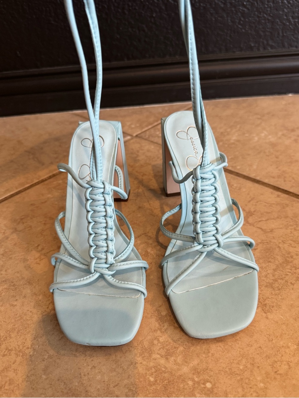 Jessica Simpson Baby Blue Braided Strappy Block Heel Sandals